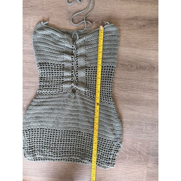Sexy Open Knit Crochet Festival Boho Swim mini Halter Dress Coverup Teal Green - Picture 8 of 11